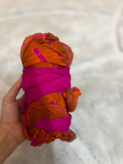 Soft Chinon Lahariya Saree with Purple Blouse Peice