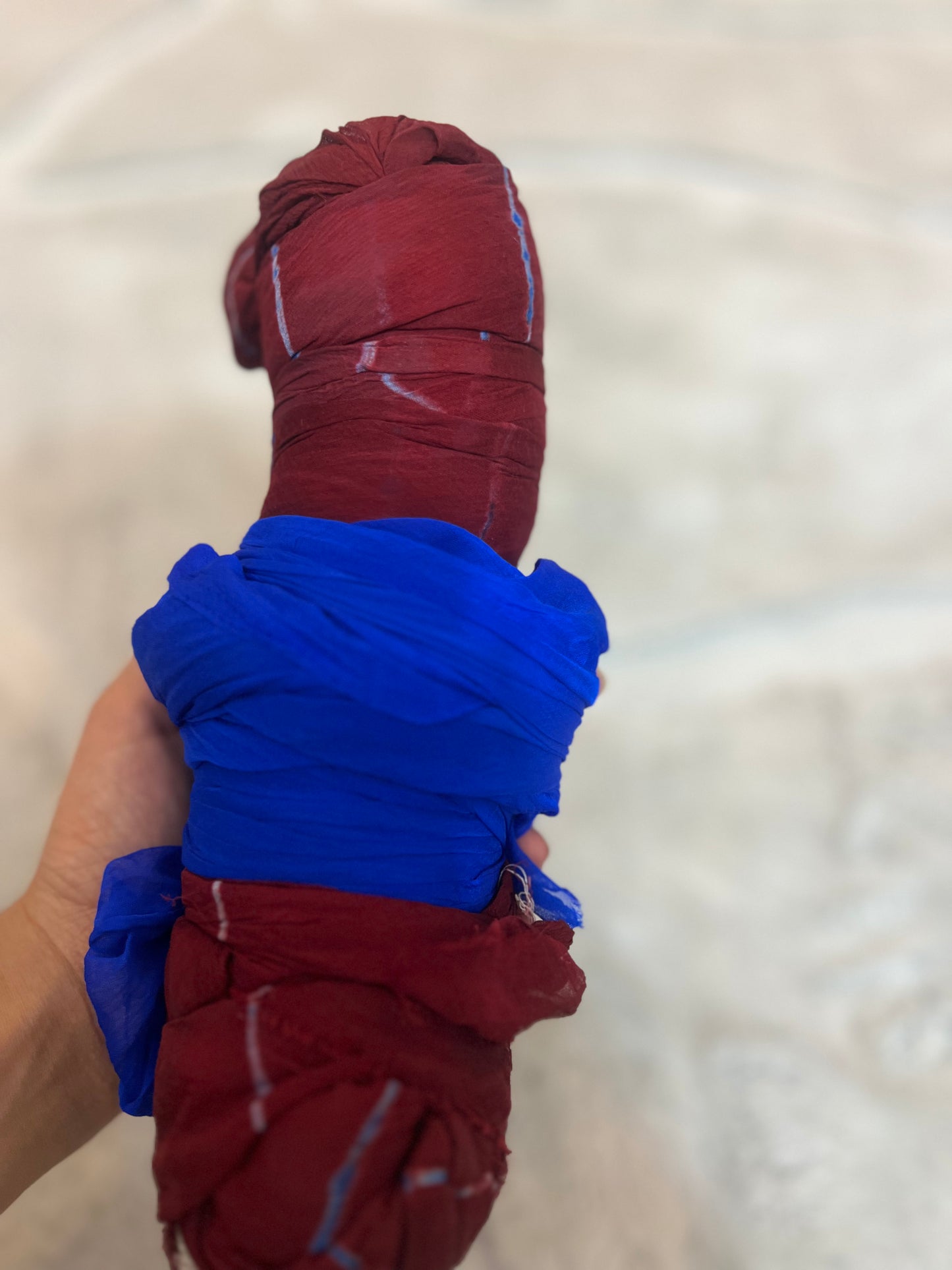 Soft Chinon Lahariya Saree with Blue Blouse Peice