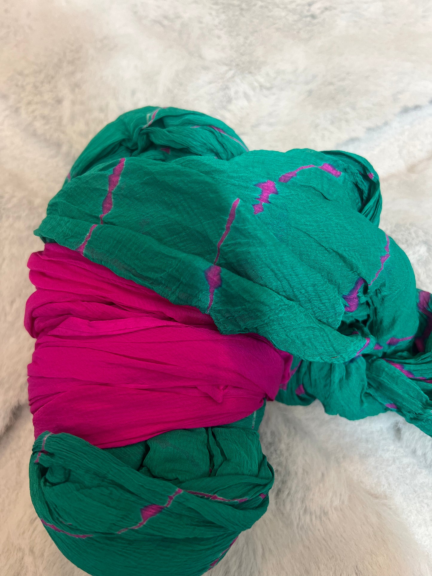 Soft Chinon Sea Green Lahariya Saree with Purple Blouse Peice