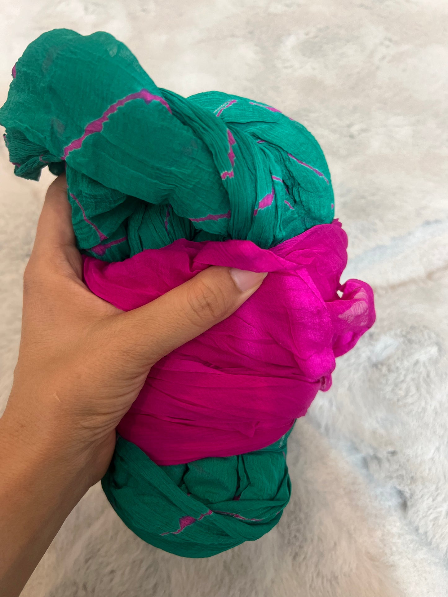 Soft Chinon Sea Green Lahariya Saree with Purple Blouse Peice