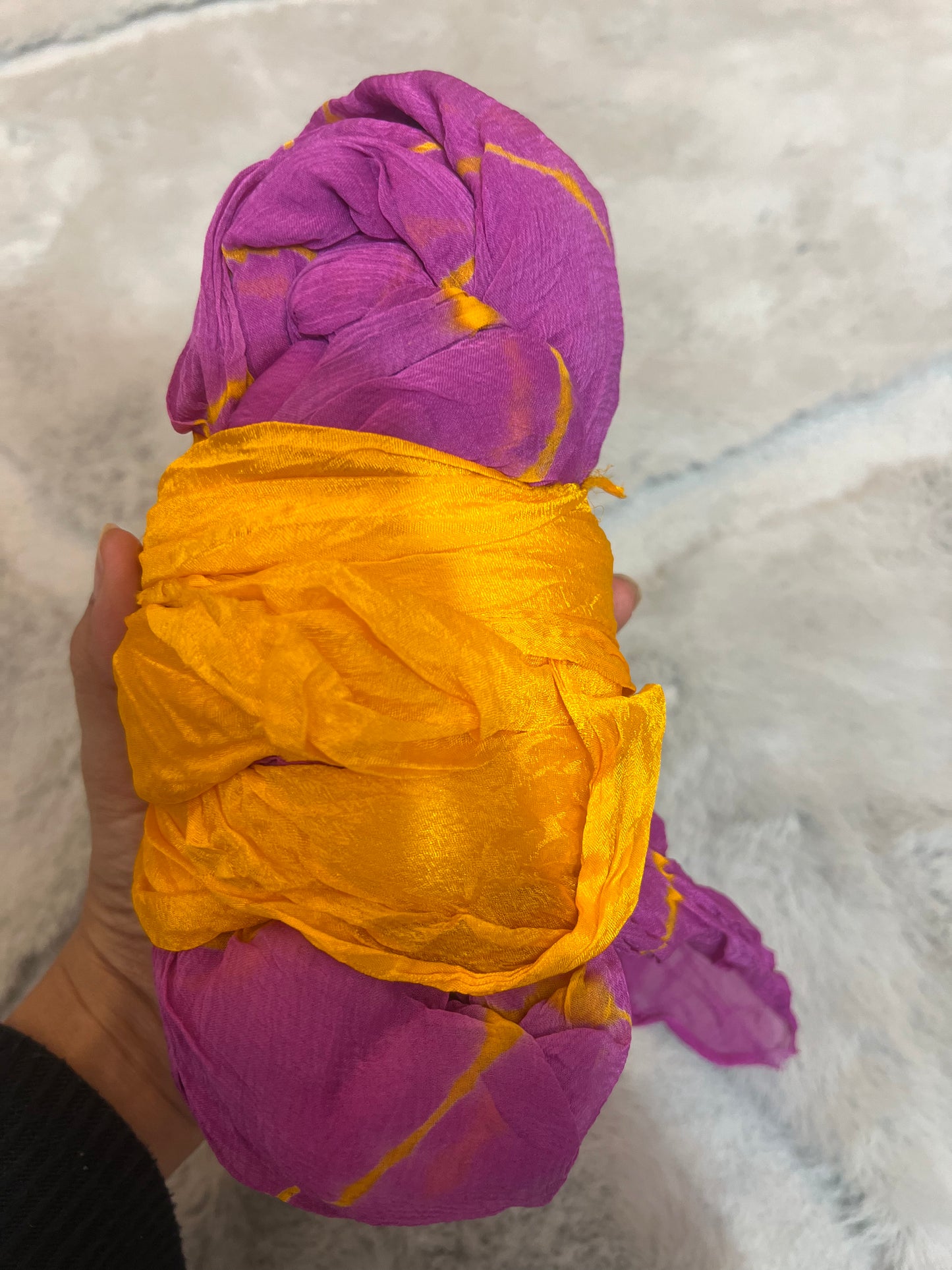 Soft Chinon Purple Lahariya Saree with Yellow Blouse Peice