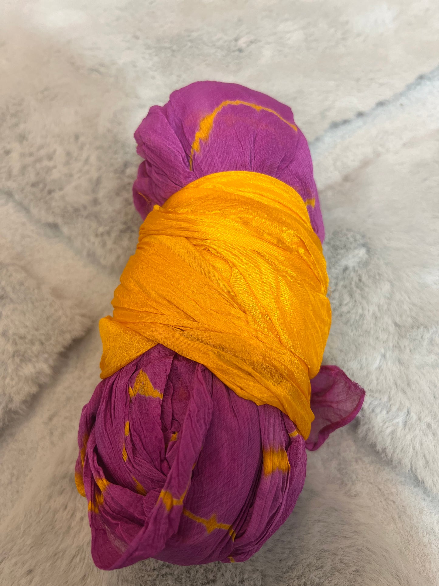 Soft Chinon Purple Lahariya Saree with Yellow Blouse Peice
