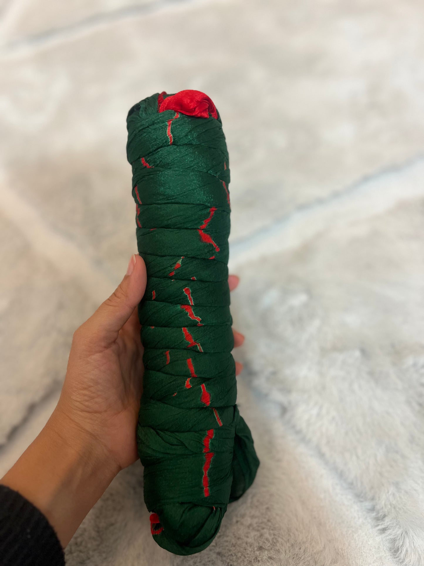 Soft Chinon Bottle Green Lahariya Saree with Red Blouse Peice