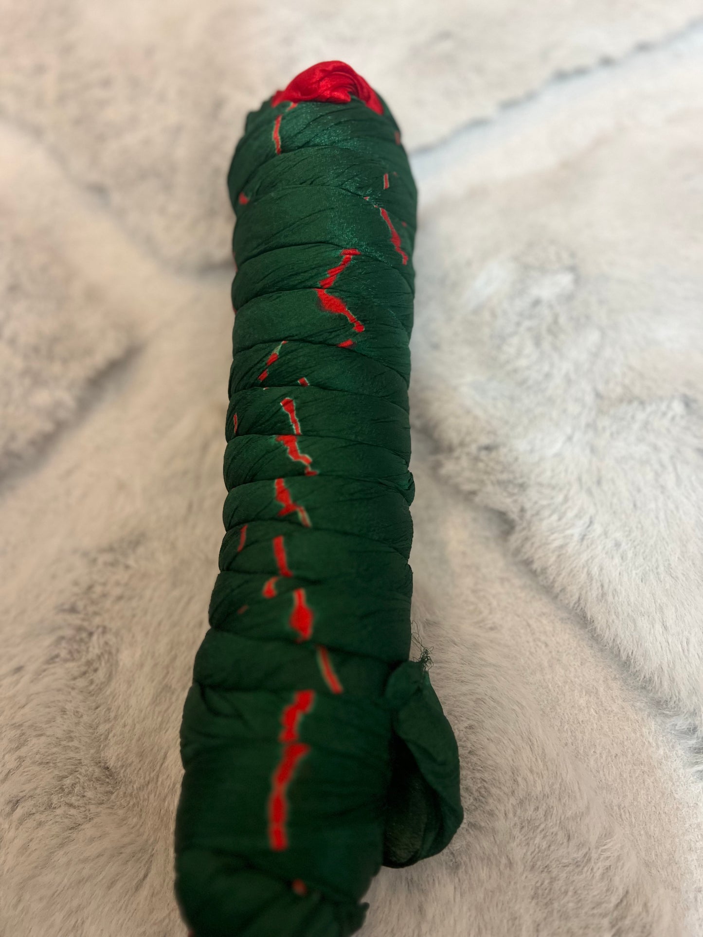 Soft Chinon Bottle Green Lahariya Saree with Red Blouse Peice