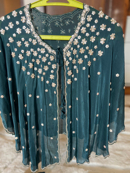 Dark Peacock Blue Beautiful Organza Silk Saree with Designer Cutwork on the Border