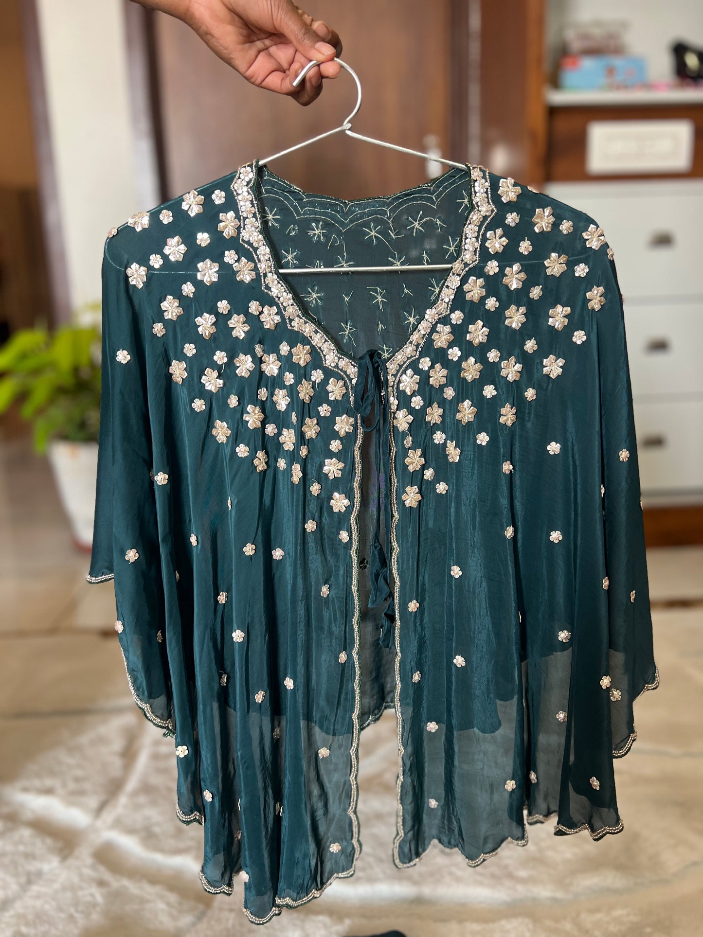 Dark Peacock Blue Beautiful Satin Silk Saree with Designer Cutwork on the Border