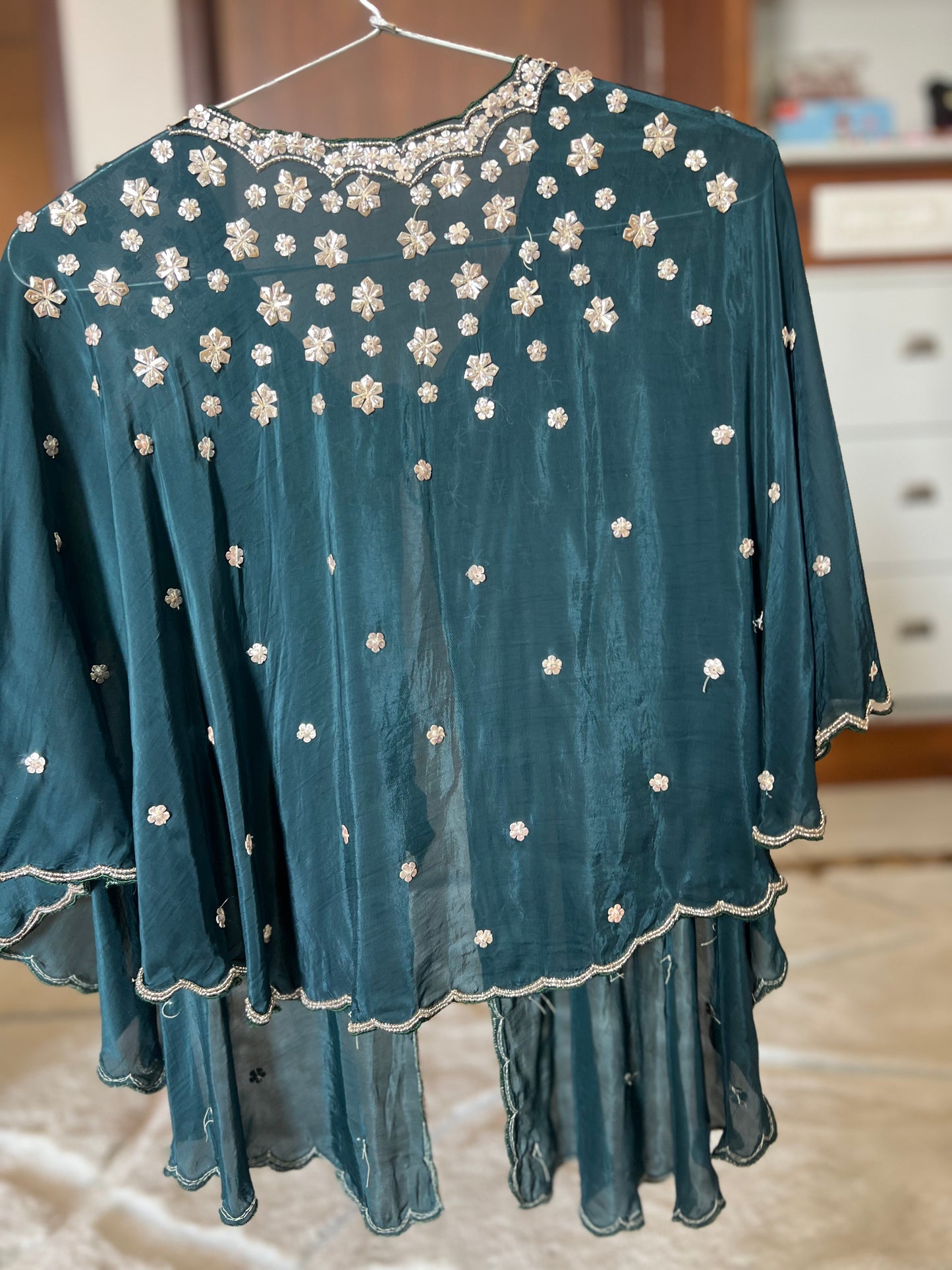 Dark Peacock Blue Beautiful Satin Silk Saree with Designer Cutwork on the Border