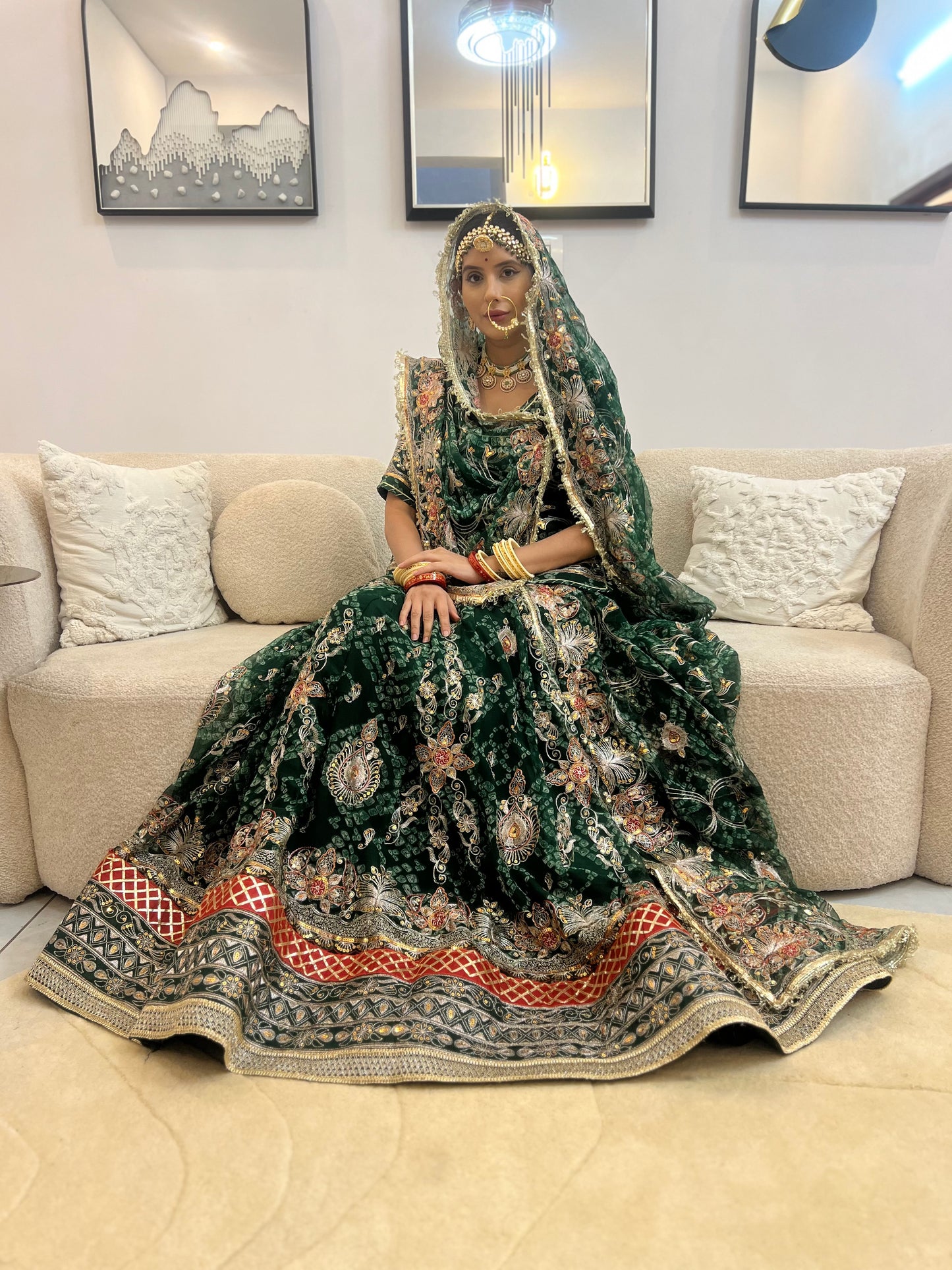 Green Bandhani Full Gher Poshak