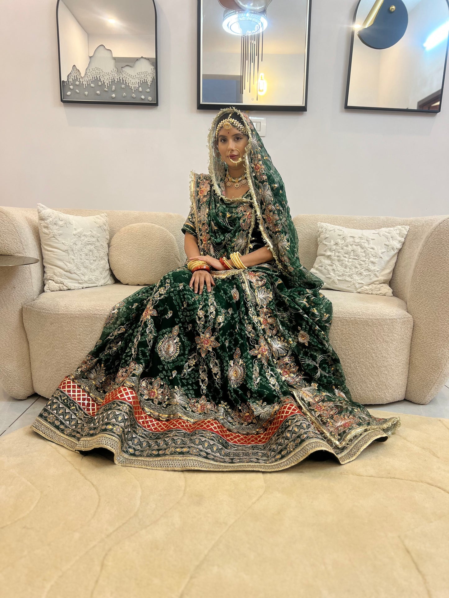 Green Bandhani Full Gher Poshak