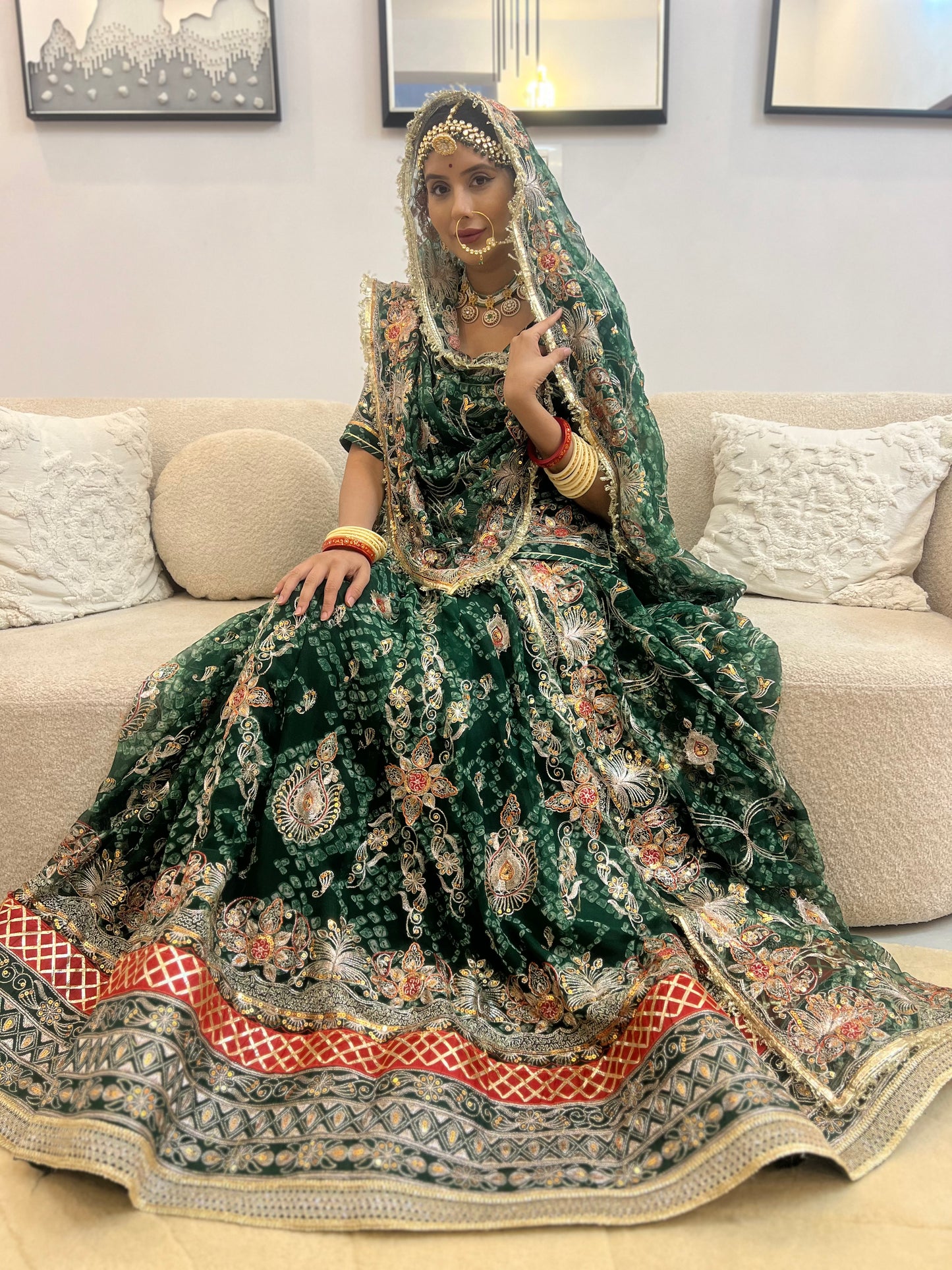 Green Bandhani Full Gher Poshak