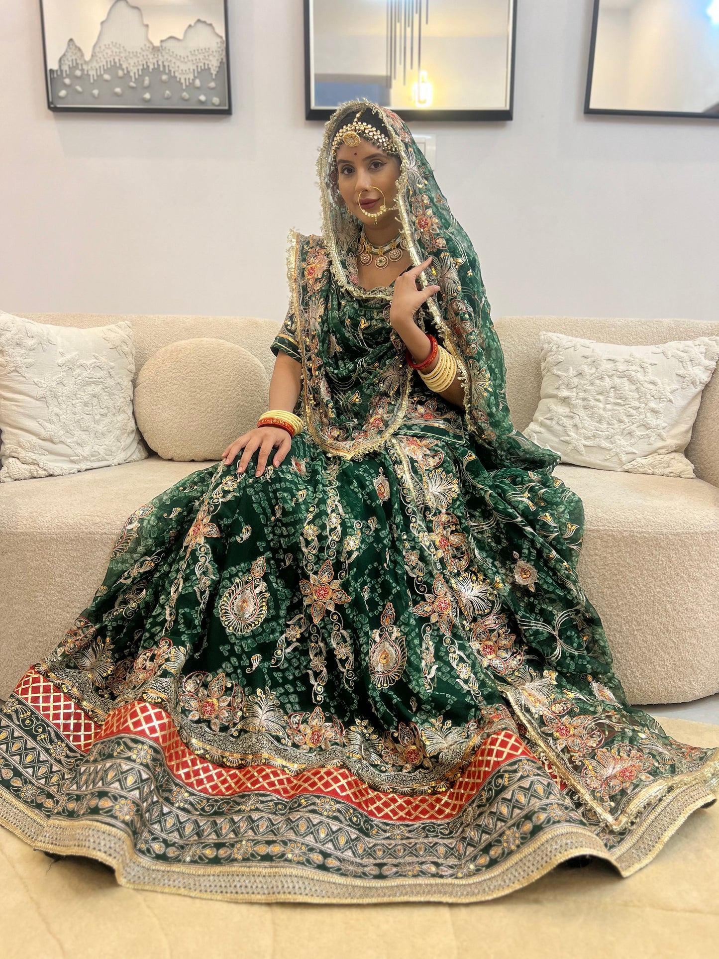 Green Bandhani Full Gher Poshak