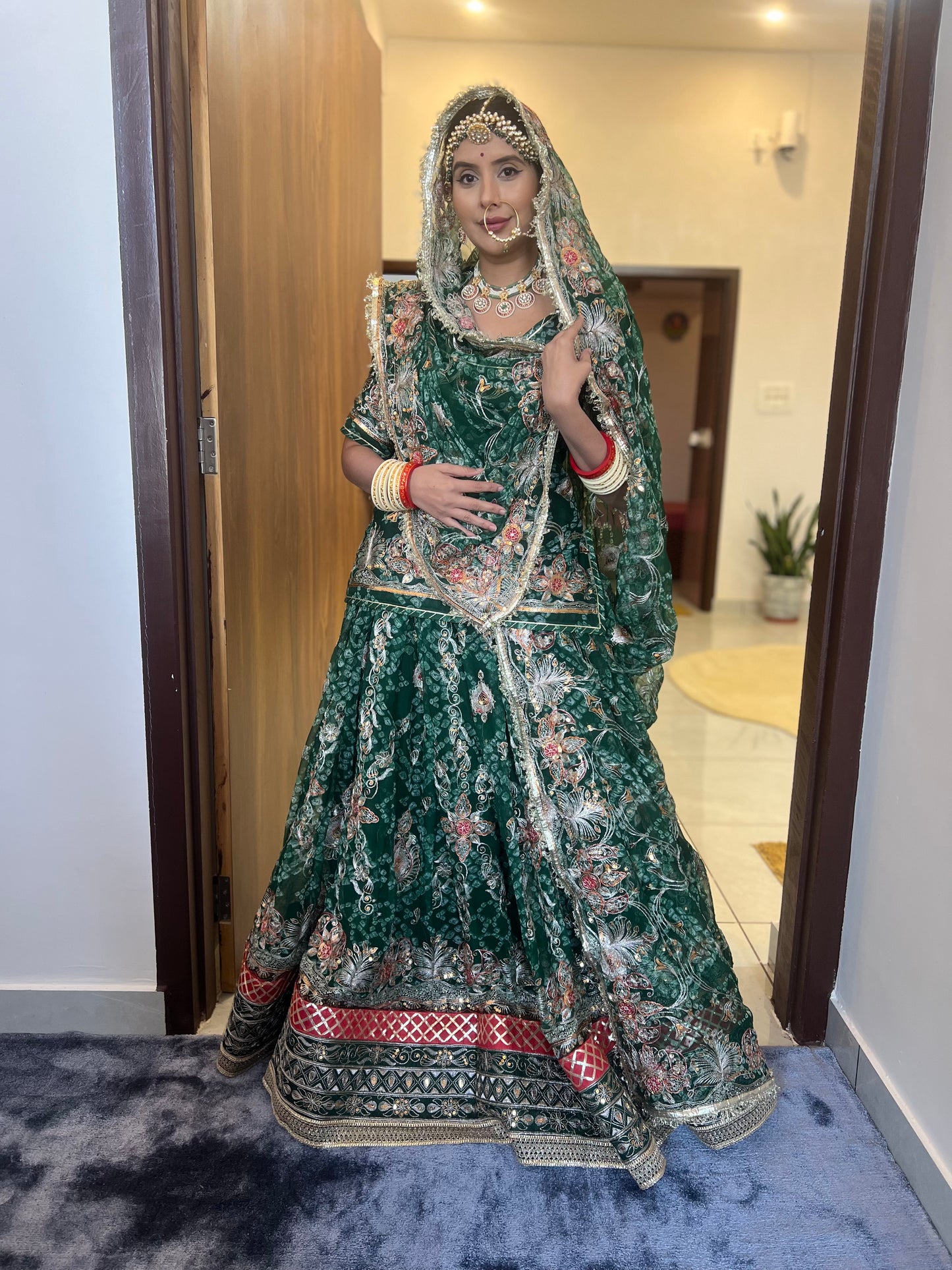 Green Bandhani Full Gher Poshak