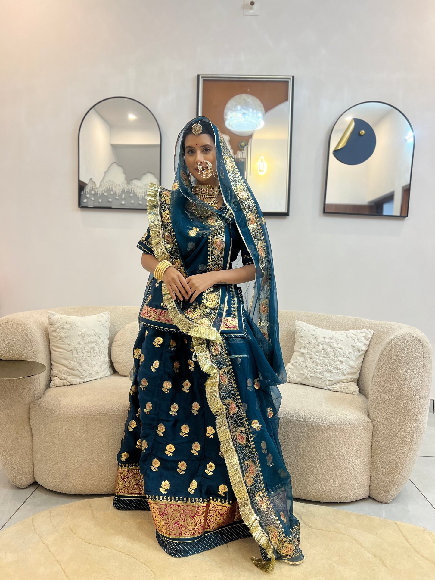 Navy blue Thakur Ji Pure Poshak with Pure Chiffon Odhna