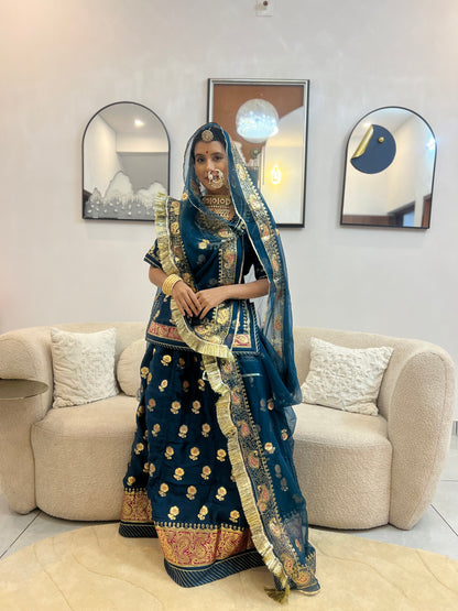 Navy blue Thakur Ji Pure Poshak with Pure Chiffon Odhna