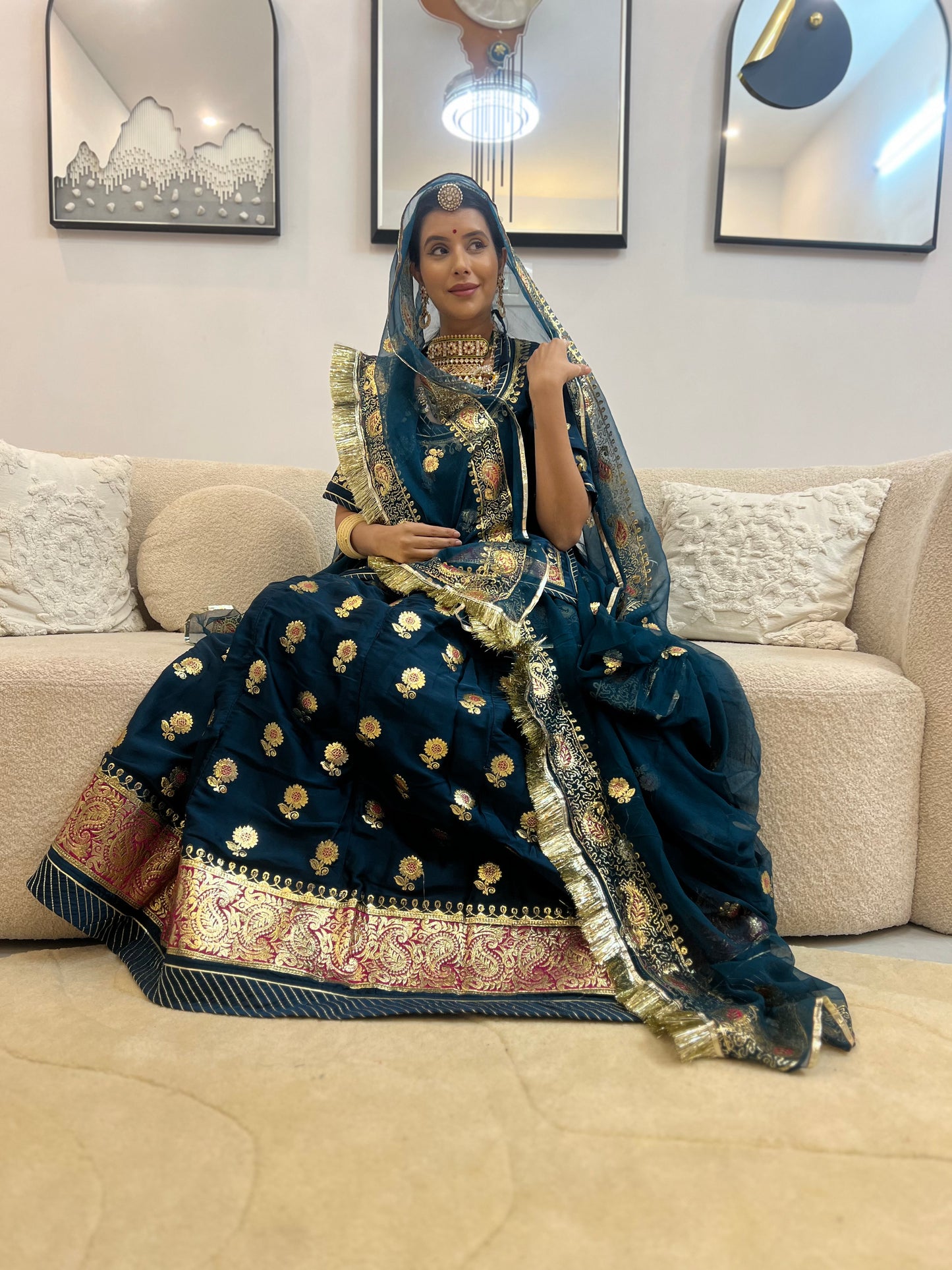 Navy blue Thakur Ji Pure Poshak with Pure Chiffon Odhna