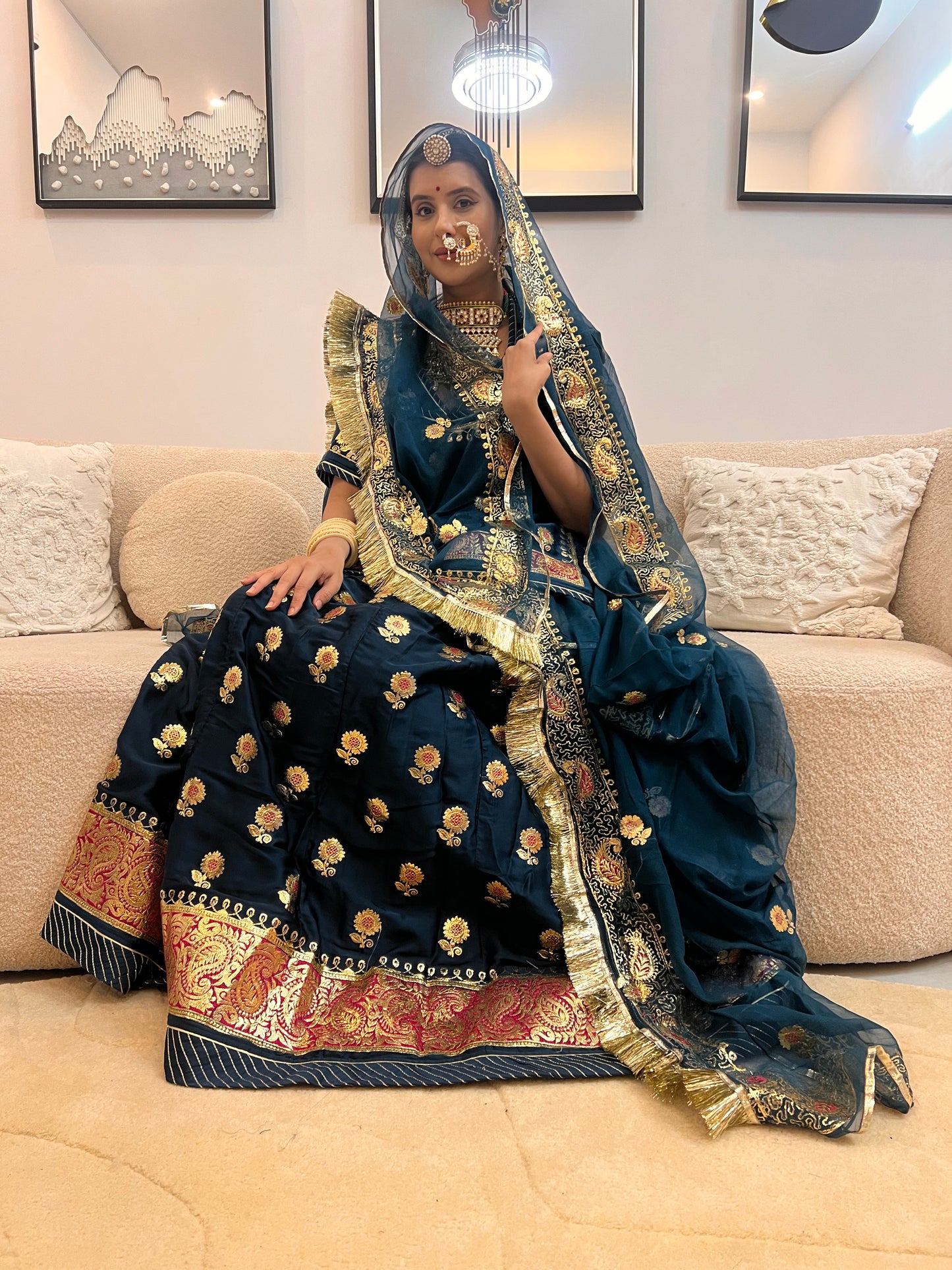 Navy blue Thakur Ji Pure Poshak with Pure Chiffon Odhna