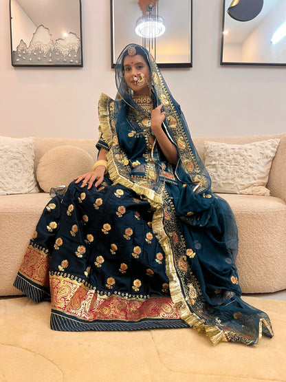 Navy blue Thakur Ji Pure Poshak with Pure Chiffon Odhna