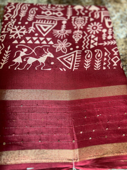 Cherry Red Soft Cotton Kalamkari Saree