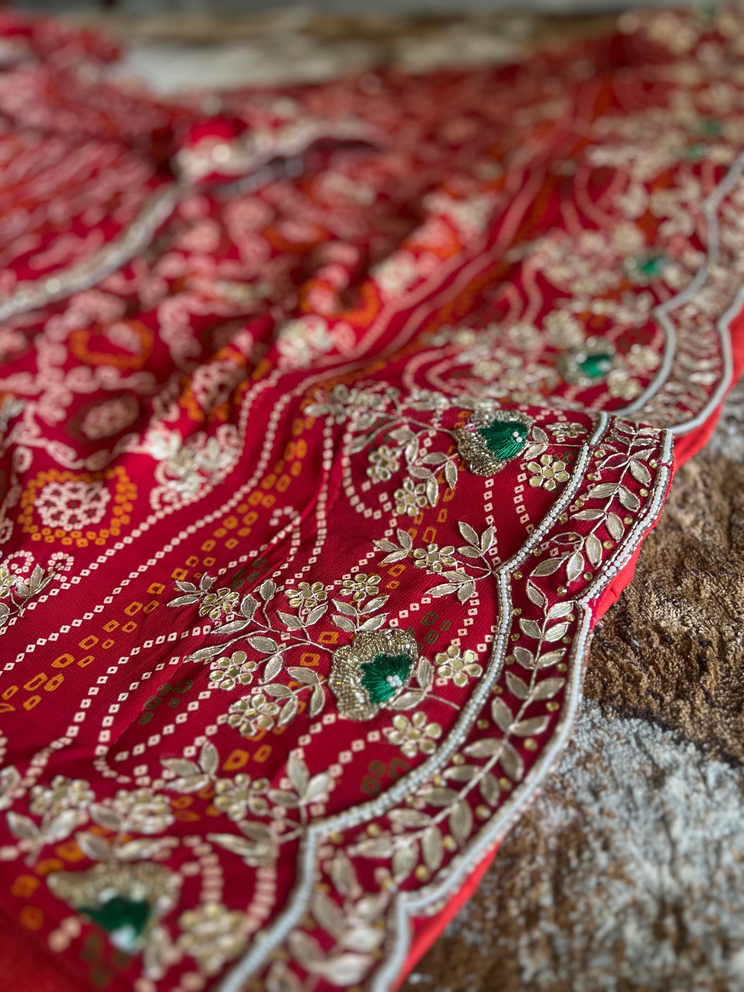 Traditional Bandini Gota and Pearl Handwork Lehenga