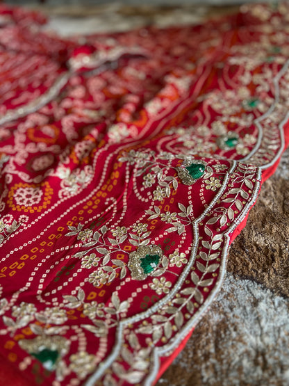 Traditional Bandini Gota and Pearl Handwork Lehenga