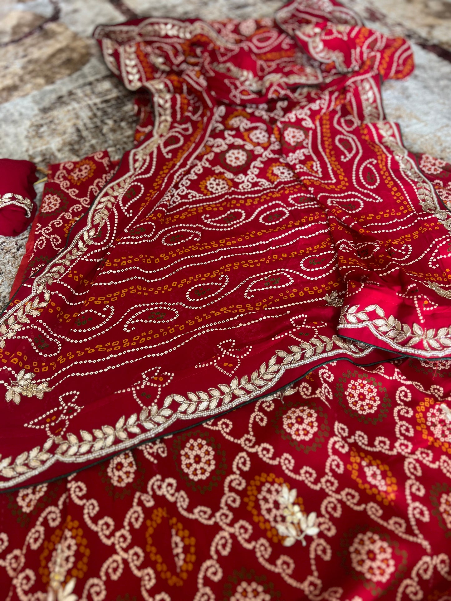 Traditional Bandini Gota and Pearl Handwork Lehenga