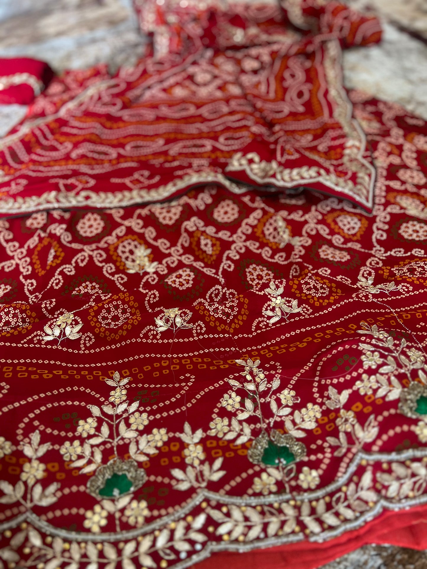 Traditional Bandini Gota and Pearl Handwork Lehenga