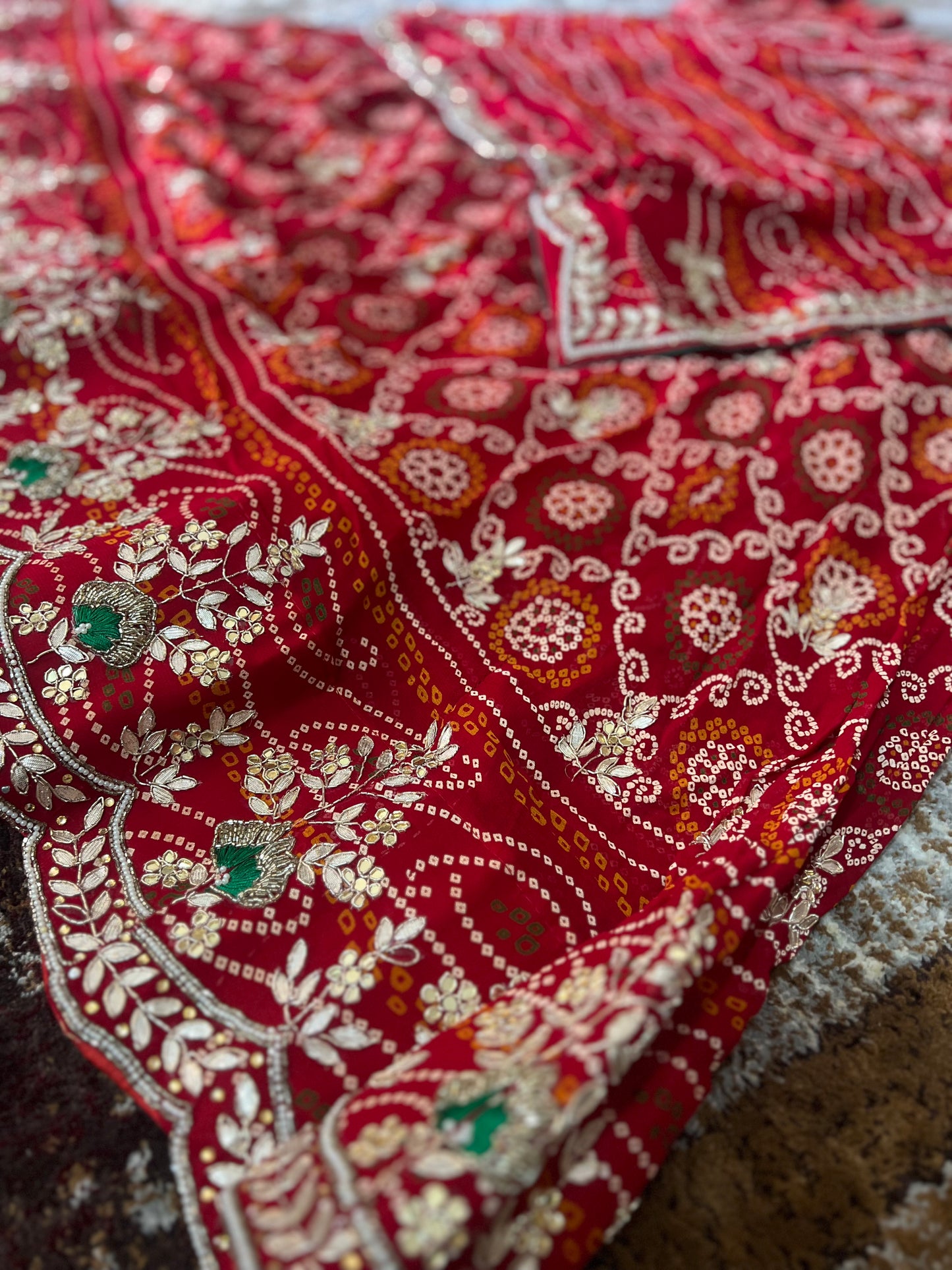 Traditional Bandini Gota and Pearl Handwork Lehenga