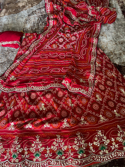 Traditional Bandini Gota and Pearl Handwork Lehenga