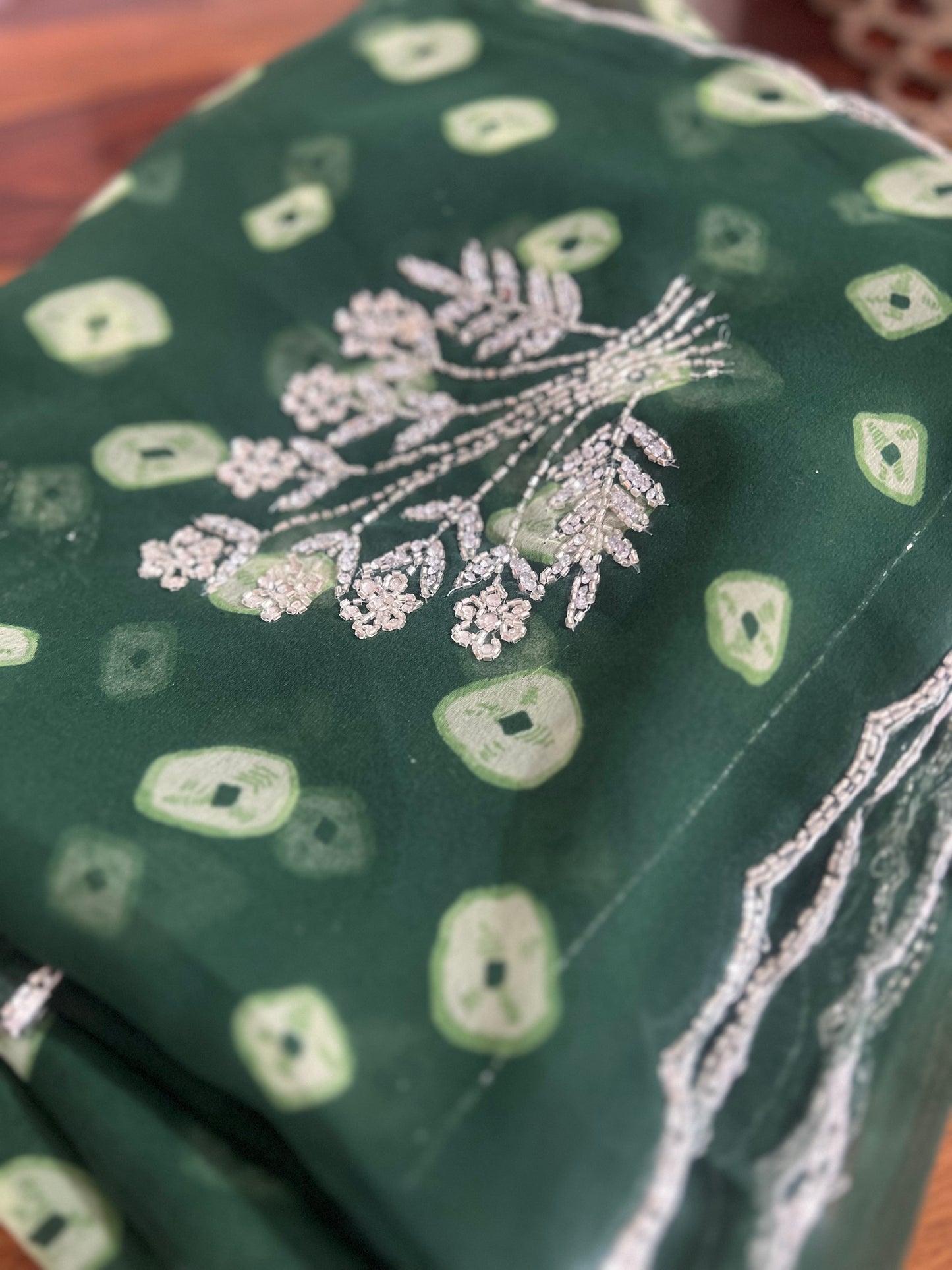 Green Color Soft Chiffon Bandhani Saree