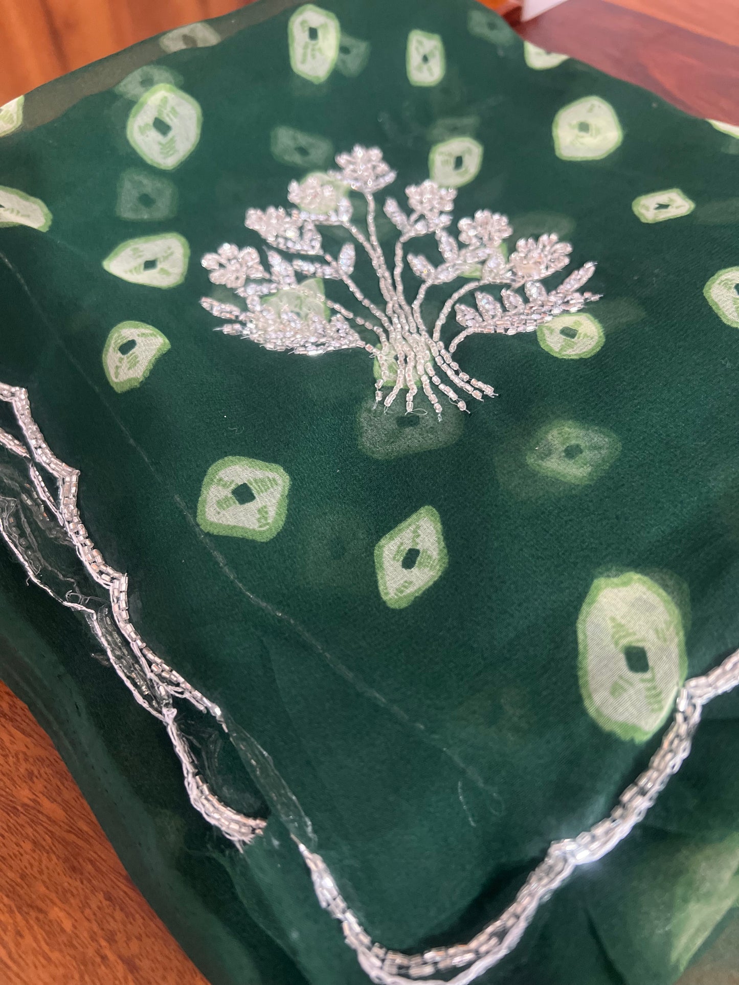 Green Color Soft Chiffon Bandhani Saree