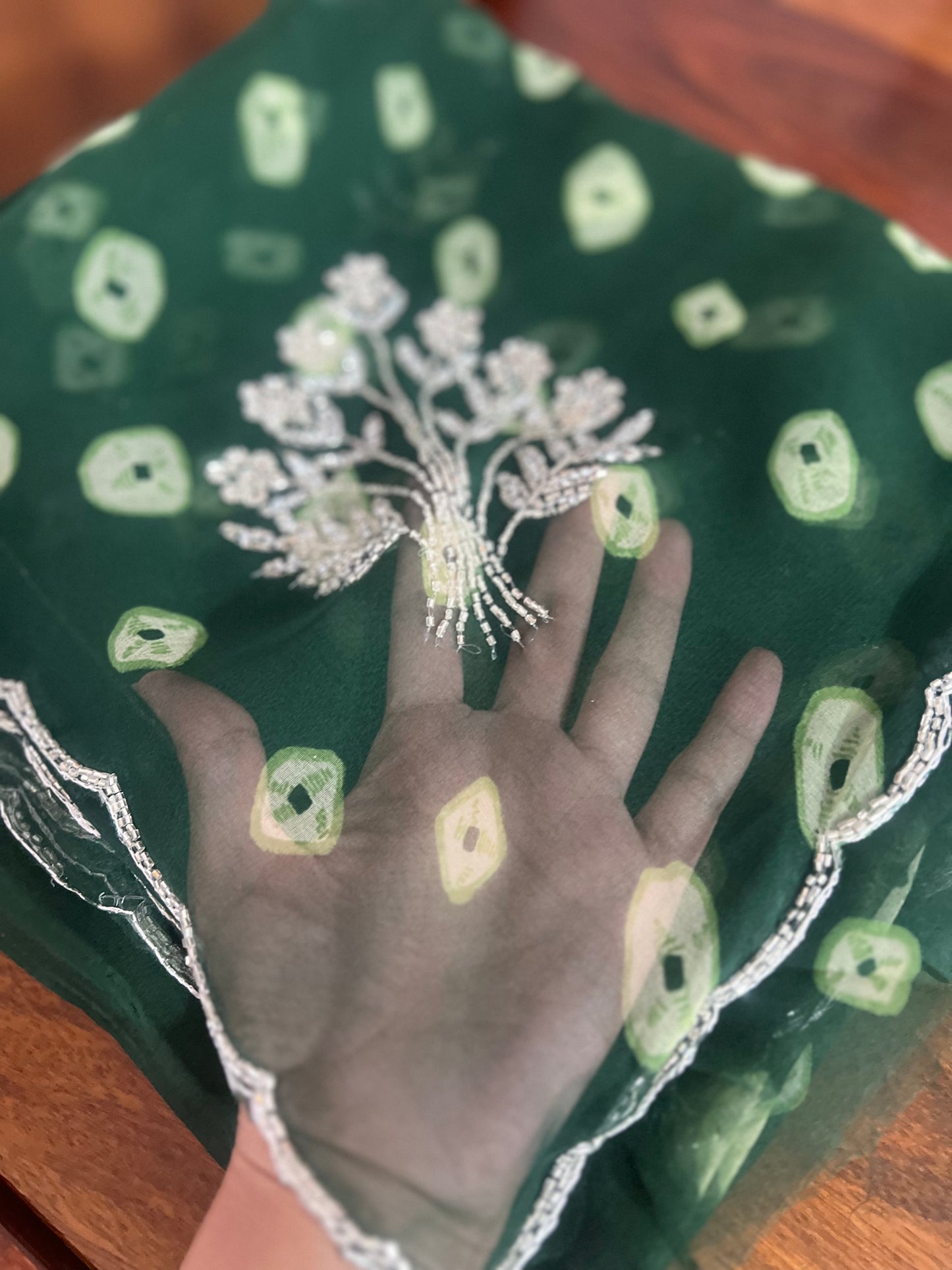 Green Color Soft Chiffon Bandhani Saree