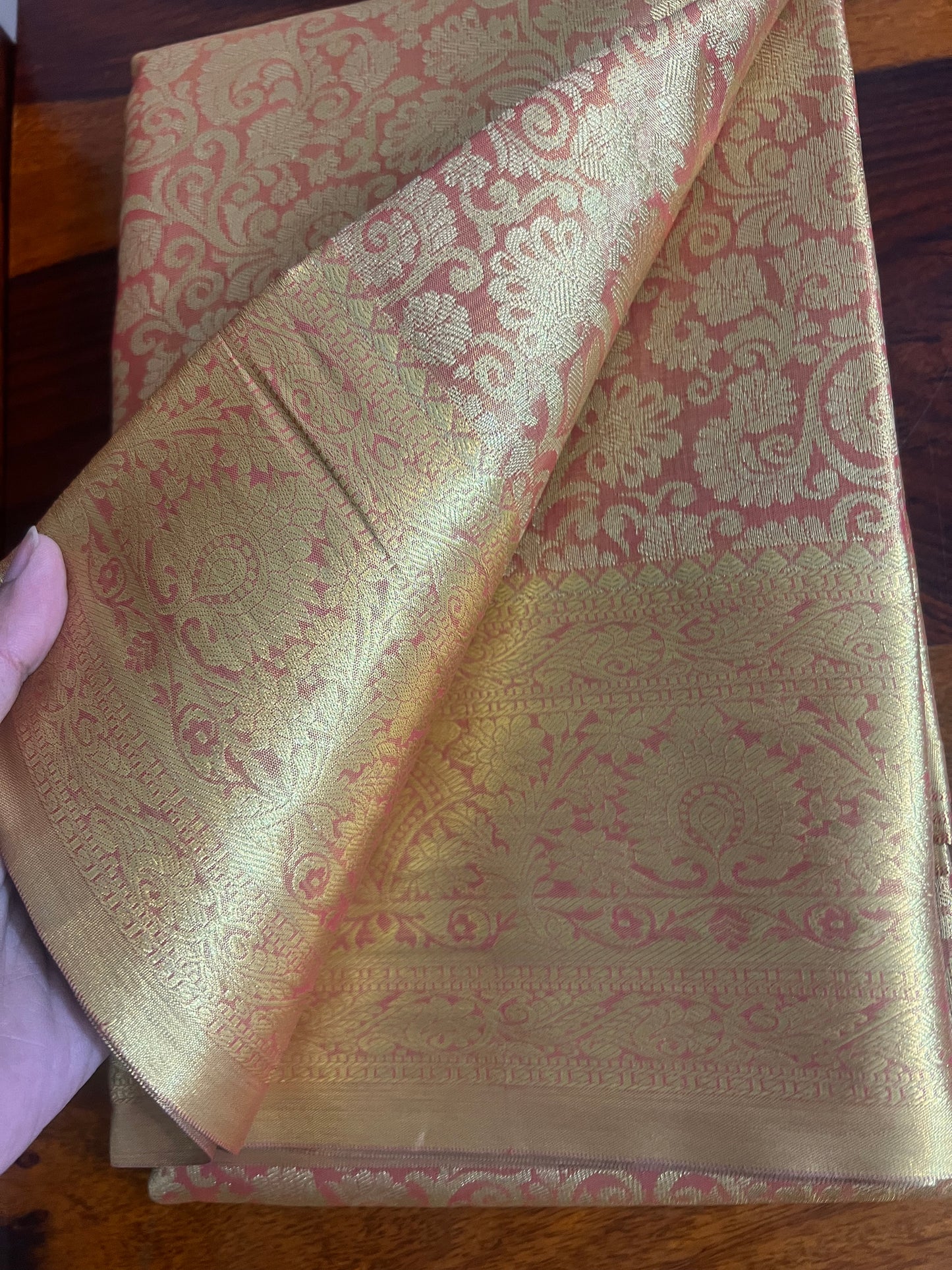 Golden Peach Kanjivaram Saree