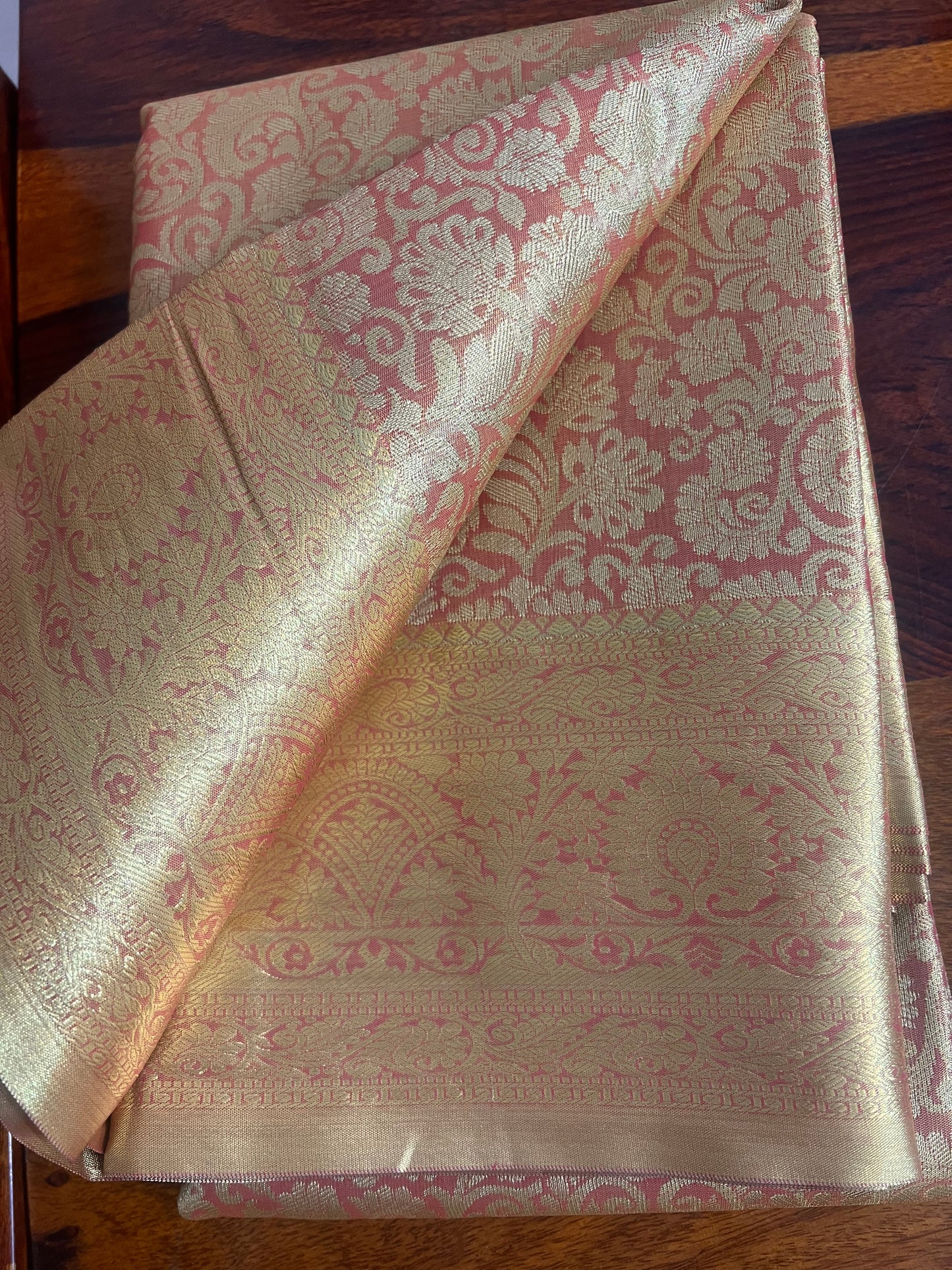 Golden Peach Kanjivaram Saree
