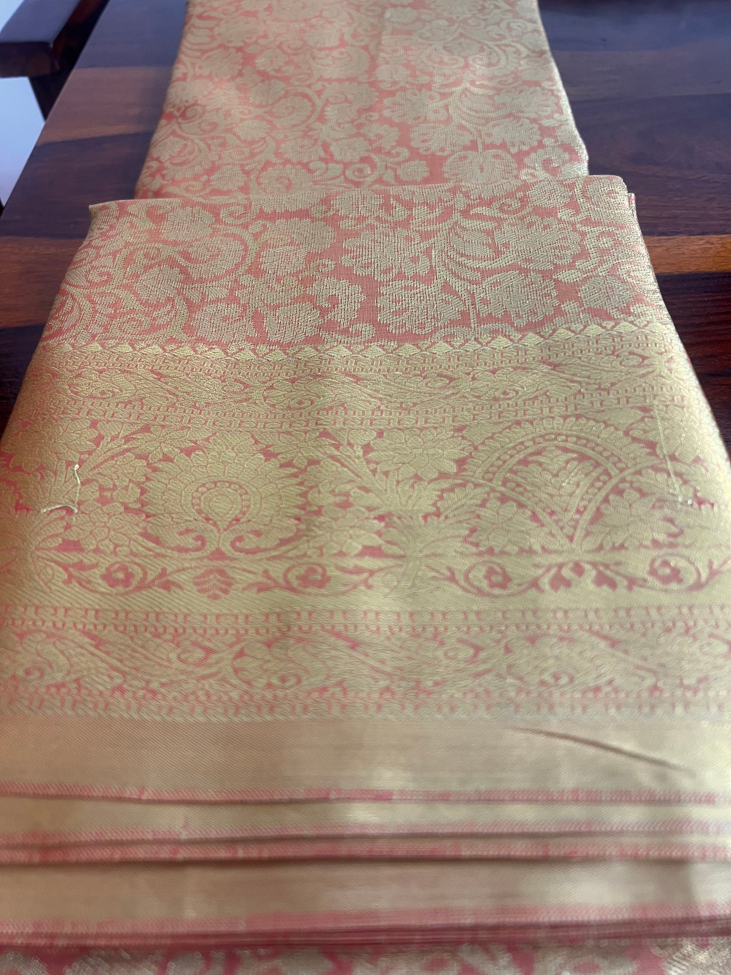 Golden Peach Kanjivaram Saree