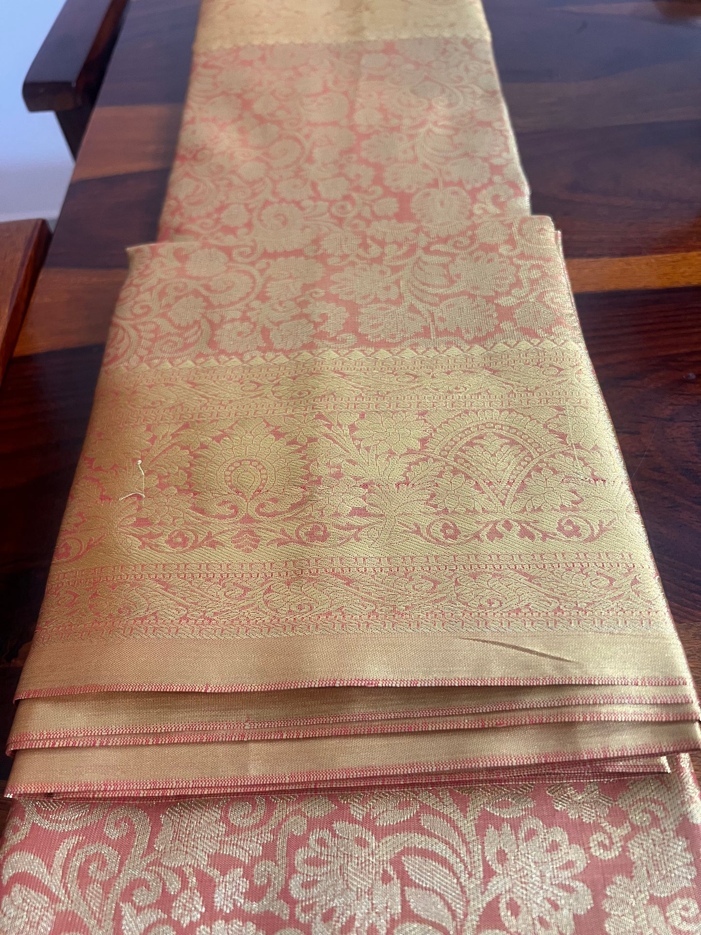 Golden Peach Kanjivaram Saree