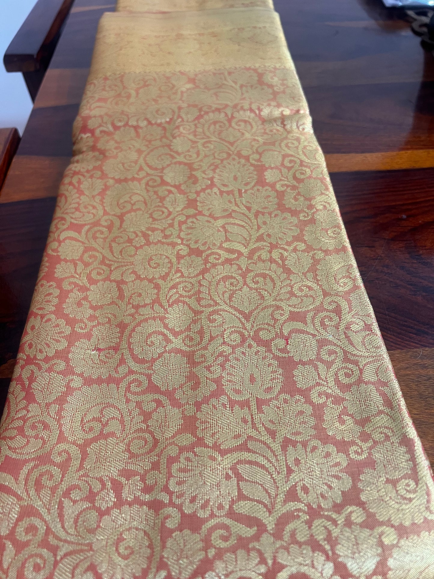 Golden Peach Kanjivaram Saree