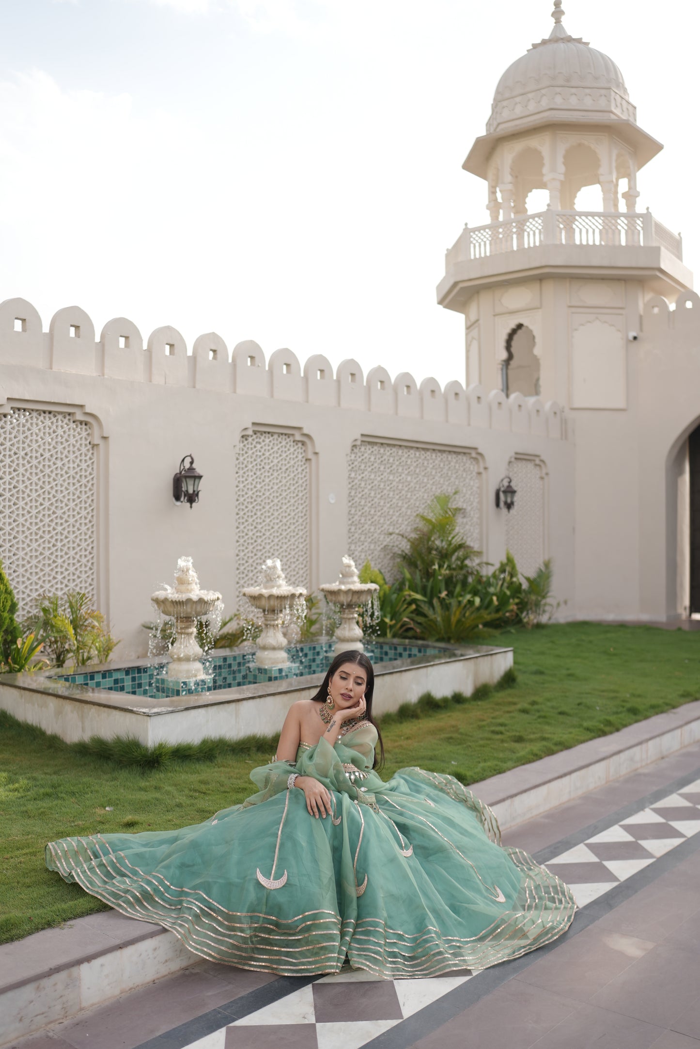 Designer Organza Full Flair Sea Green Lehenga with Tube Designer Blouse and Beautiful Long Dupatta