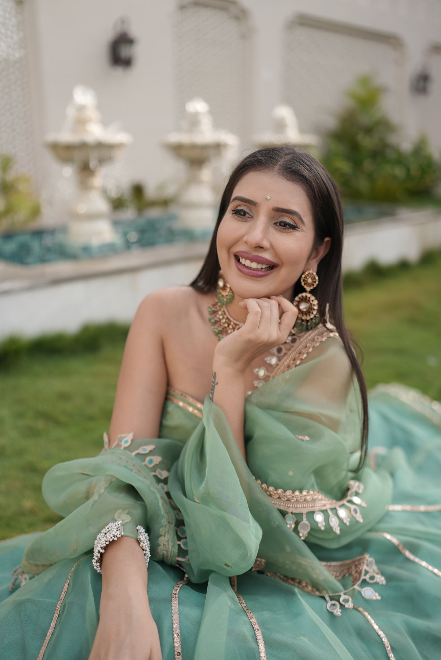 Designer Organza Full Flair Sea Green Lehenga with Tube Designer Blouse and Beautiful Long Dupatta