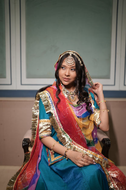Stitched Designer Poshak with Beautiful Multicolour Pure Odhna