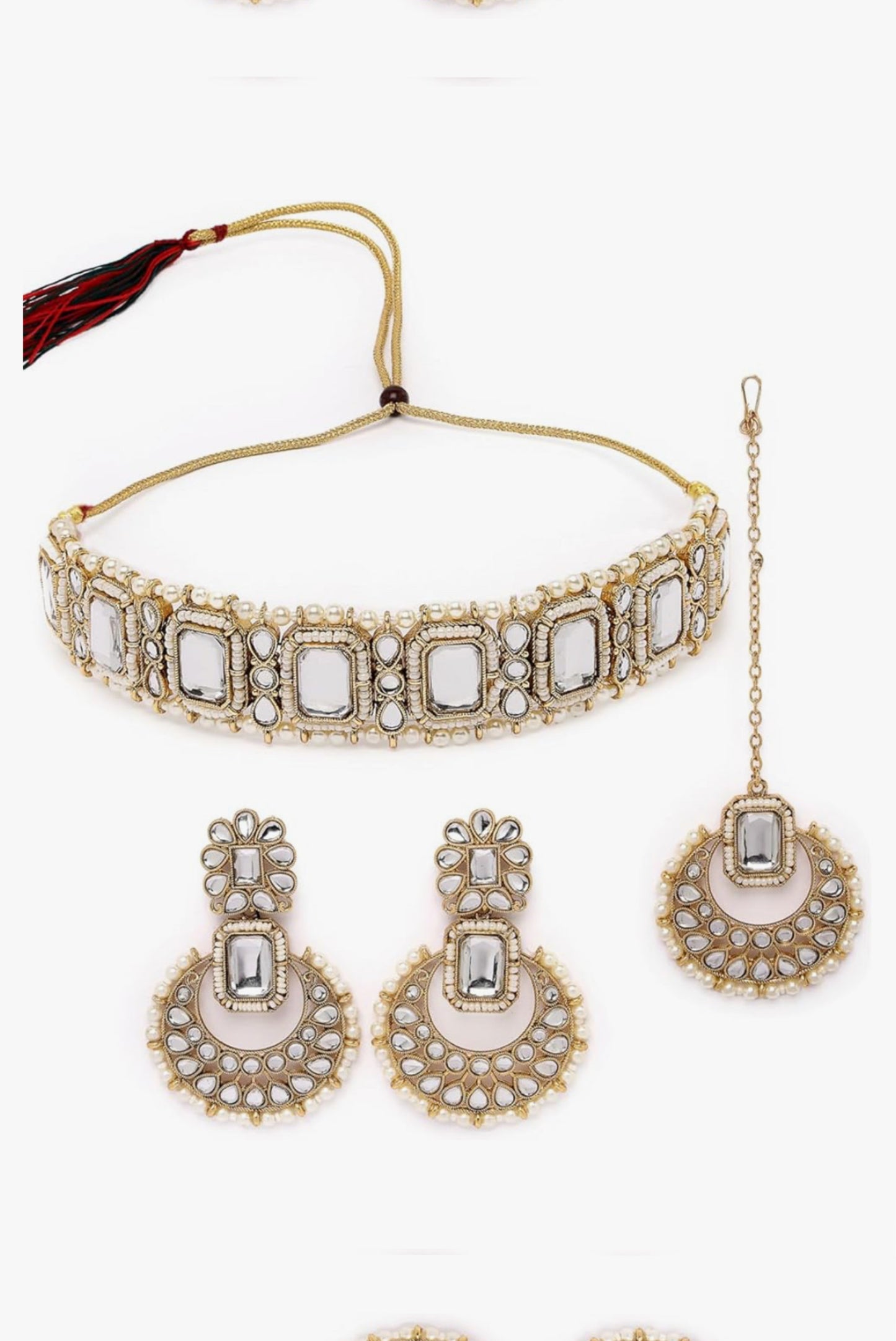 Pearl Kundan chokar set with Mang Tika