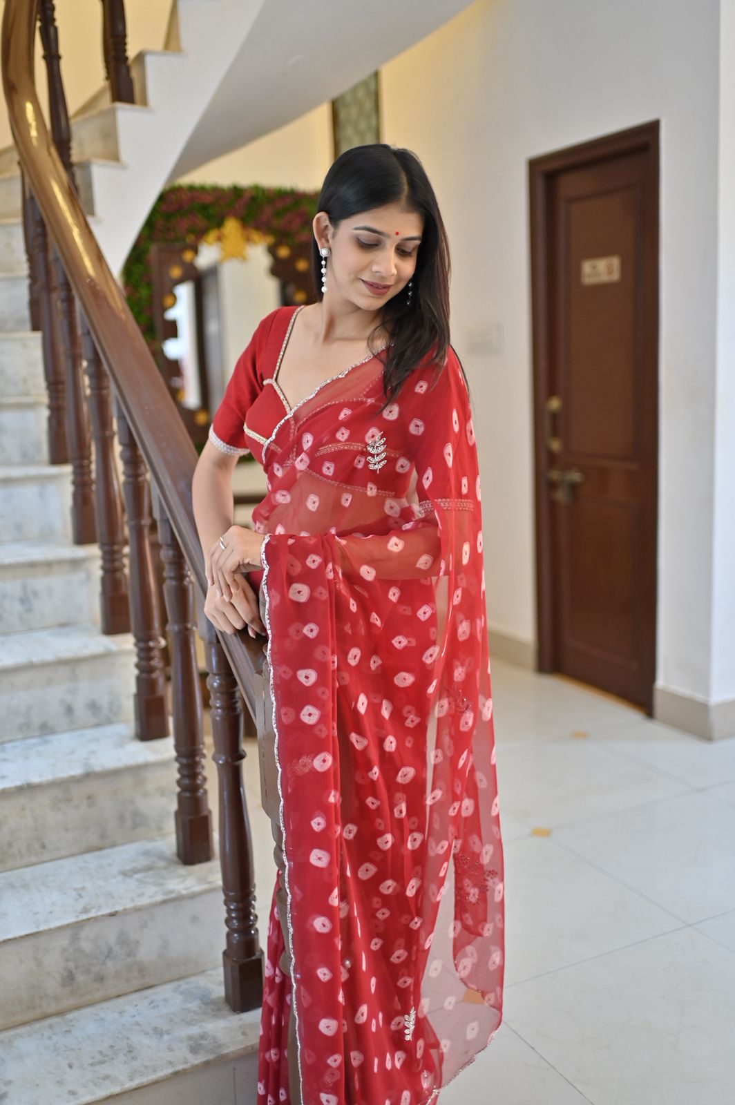 Maroon Soft Chiffon Bandhani Saree