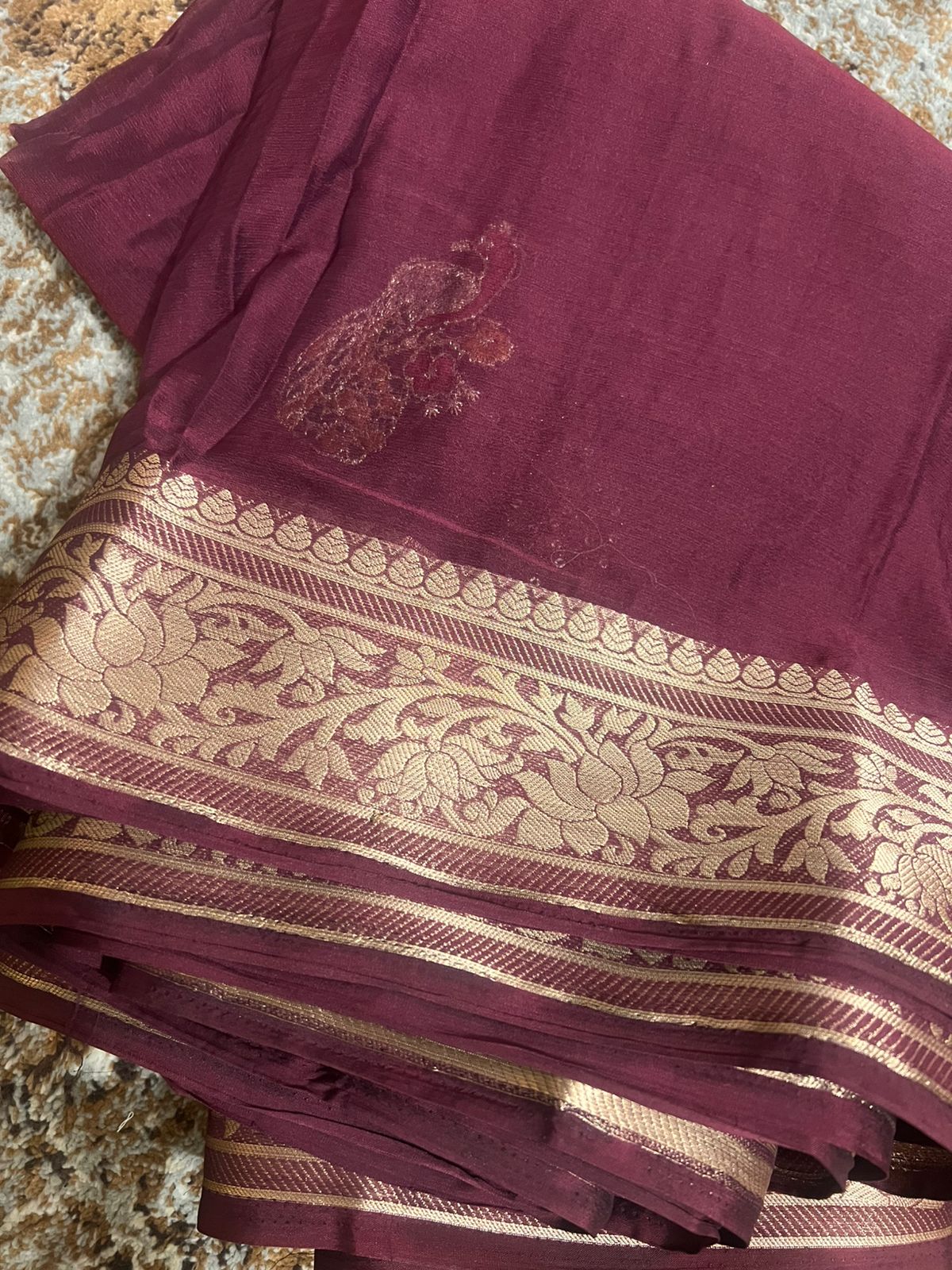 Peacock Design Crepe Saree with Heavy Border