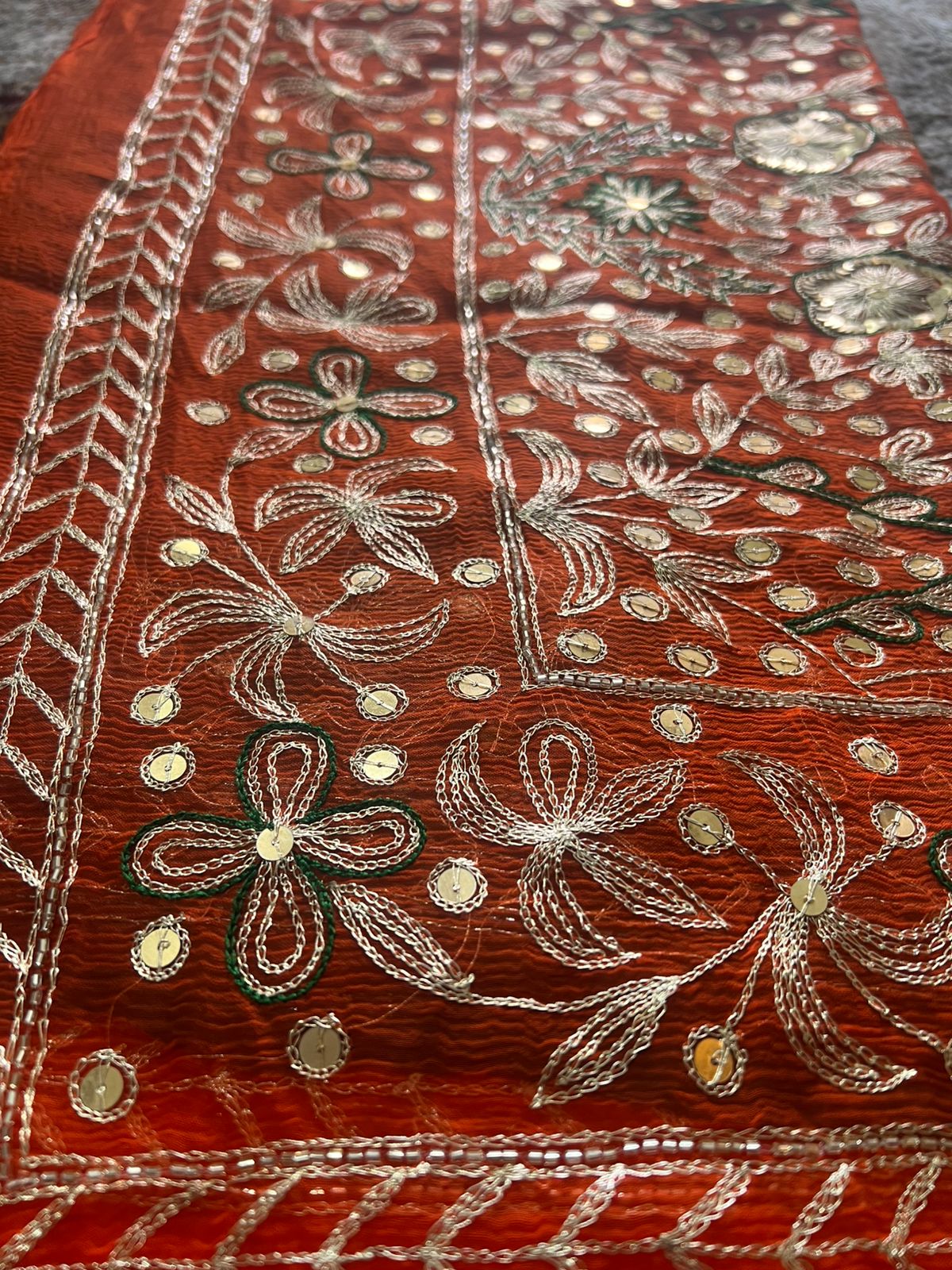 Pure Chiffon Heavy Peta work Rajpooti sari with Pure Chiffon Green Peta work Blouse