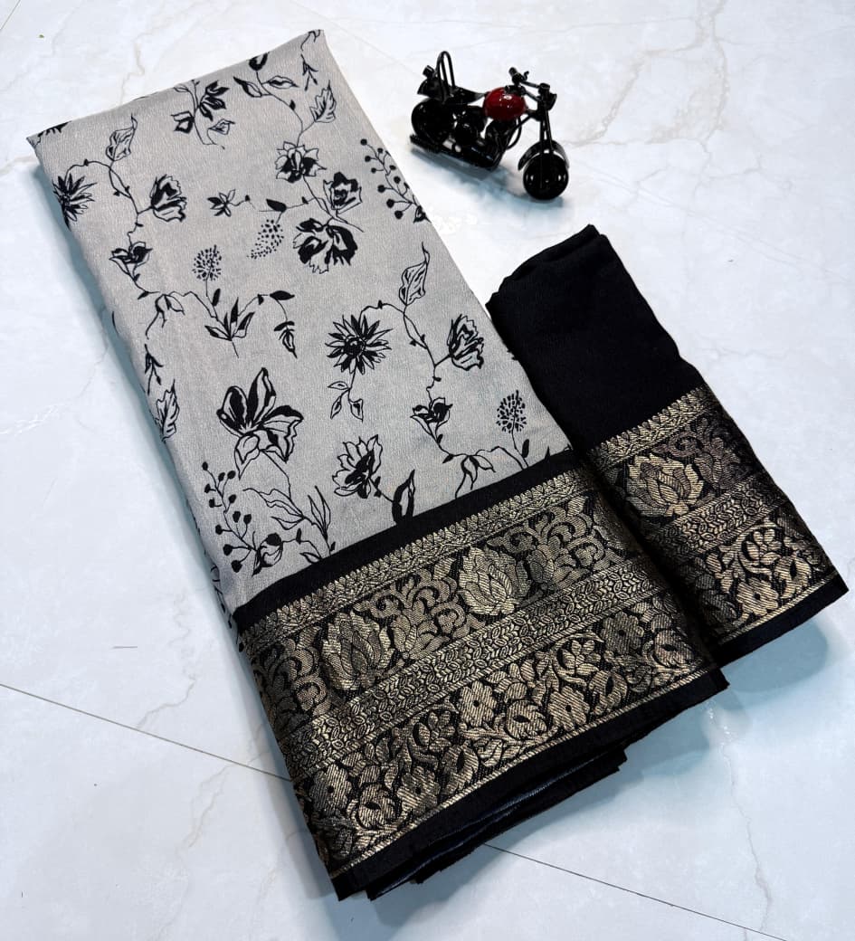 Soft Smooth Dola Saree with Zari Work all over the Saree with Butti Blouse