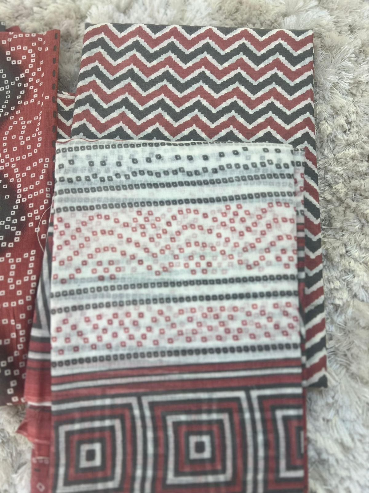 Bandhini Printed Suit with Mal Mal Duppatta (Unstitched)