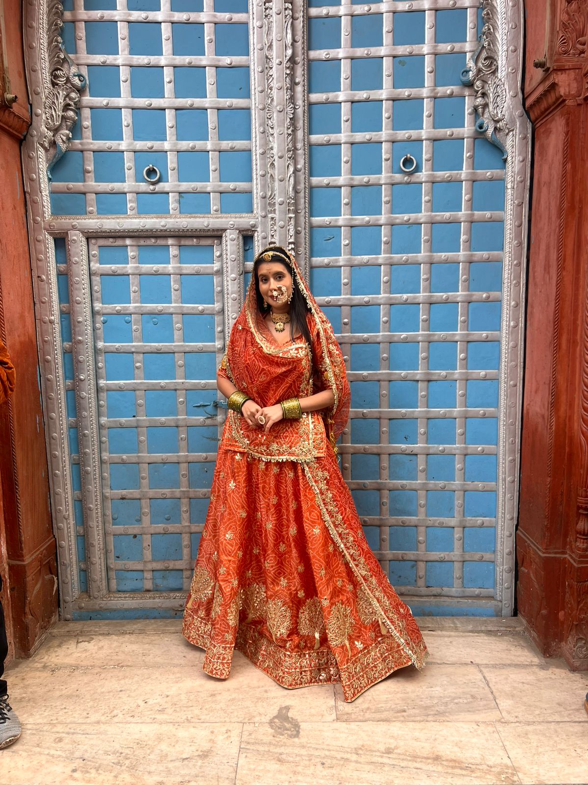 Bandhini with Gota Patti Work Full Ghera Poshak (Unstitched)