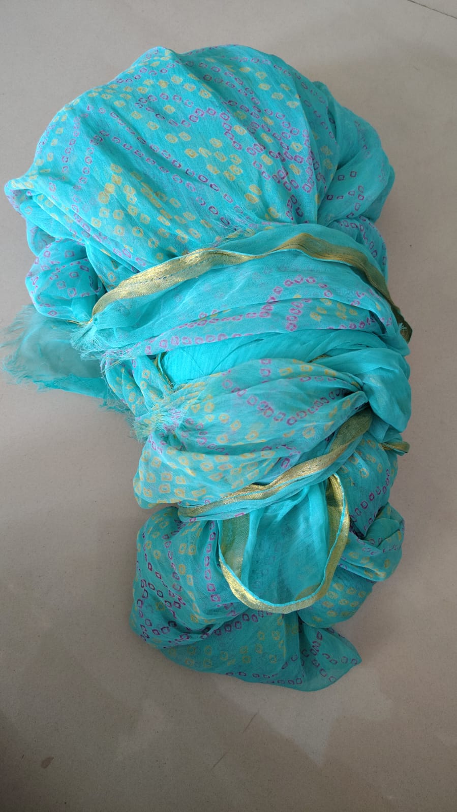 Sea Green Chiffon Bandhini Saree