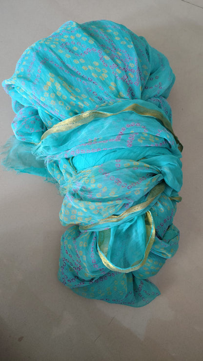 Sea Green Chiffon Bandhini Saree