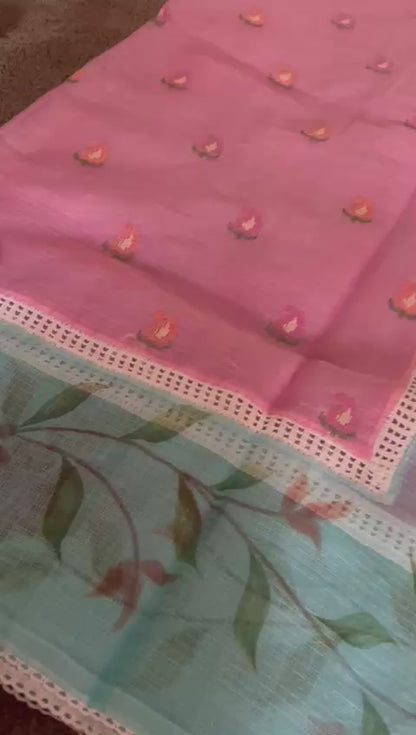 Beautiful Kota Doriya Saree with Thread Work and Blouse Piece