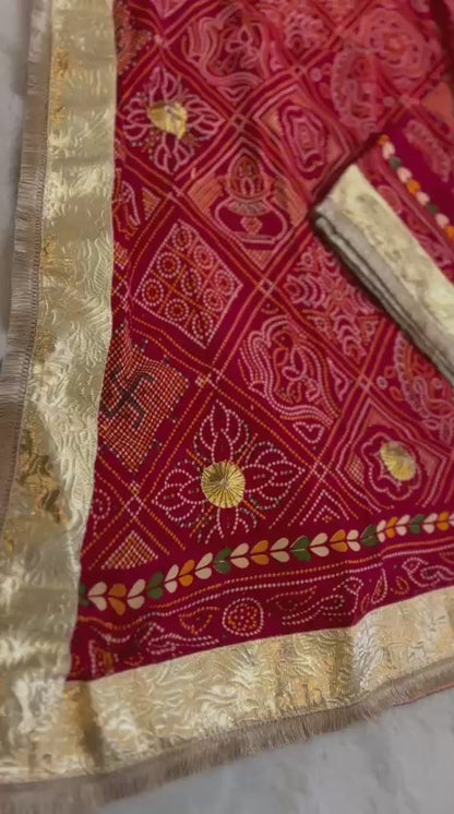 Gujrati Swastik Ghat Chola Saree with Gota Border And Blouse Piece